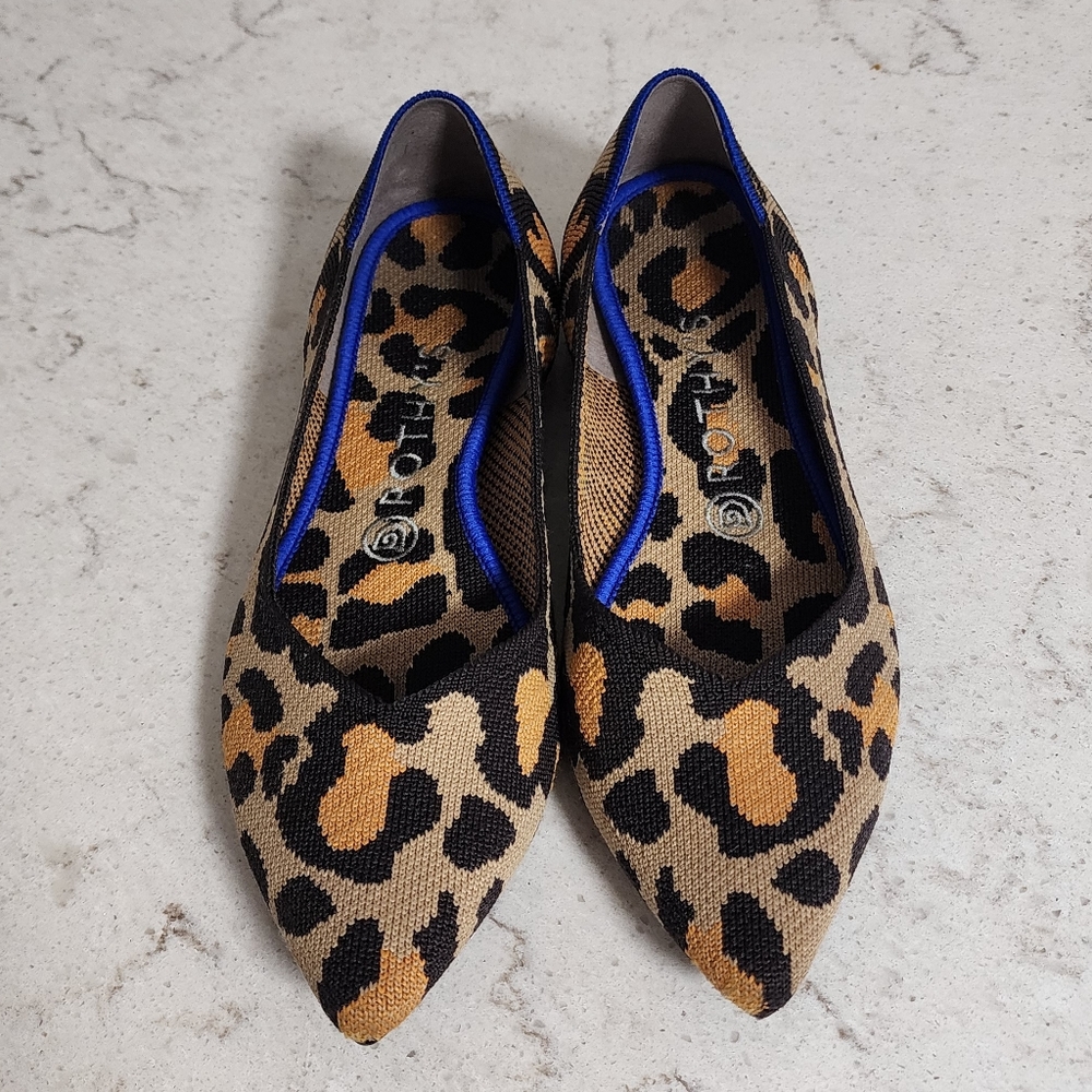 Rothy's Leopard Print Flats with Blue Trim